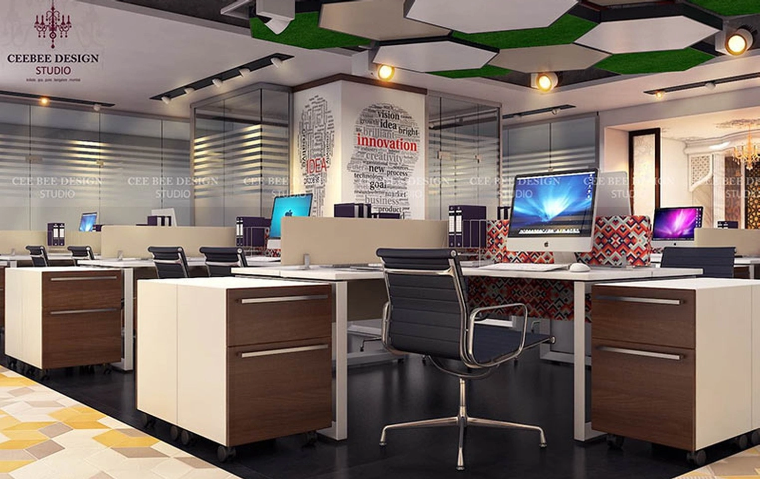 Modern home office interior design with color psychology